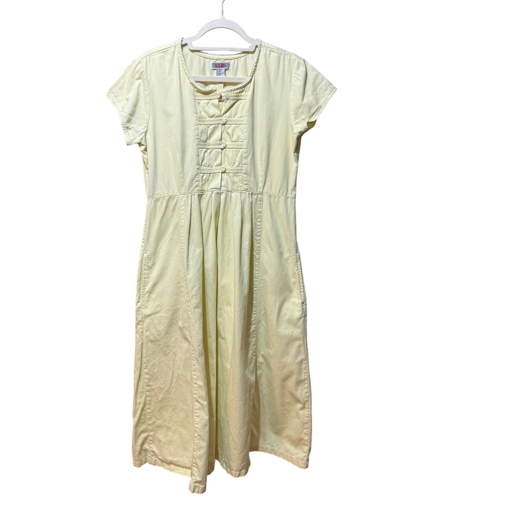 Vintage Fads Yellow Cotton Denim Midi Dress Size 10